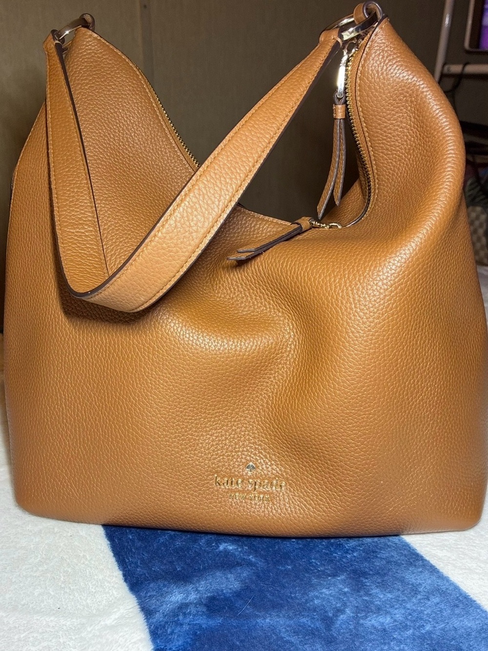 kate spade Pebbled Leather Hobo in Cognac
